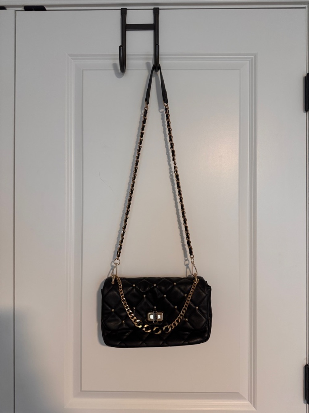 Badgley Mischka Black Quilted Crossbody Bag with Gold Chain